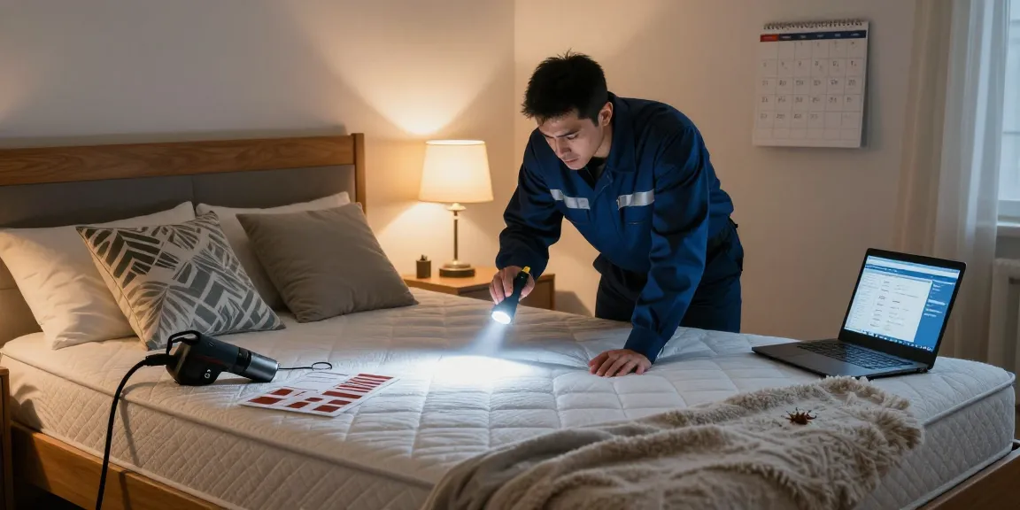 Professional bed bug exterminator inspecting a mattress, ensuring thorough treatment.