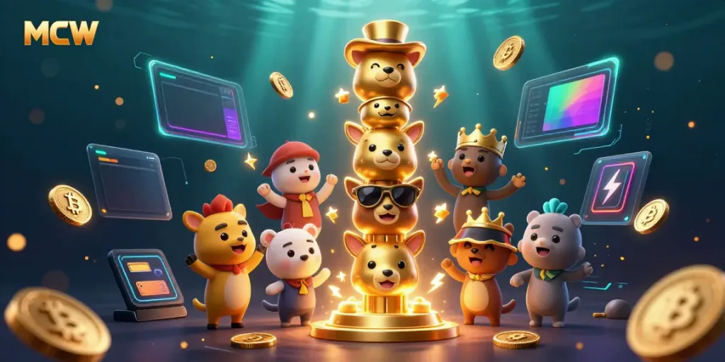 Experience the vibrant gambling action with MCW's dynamic casino-themed illustration showcasing engaging casino elements.