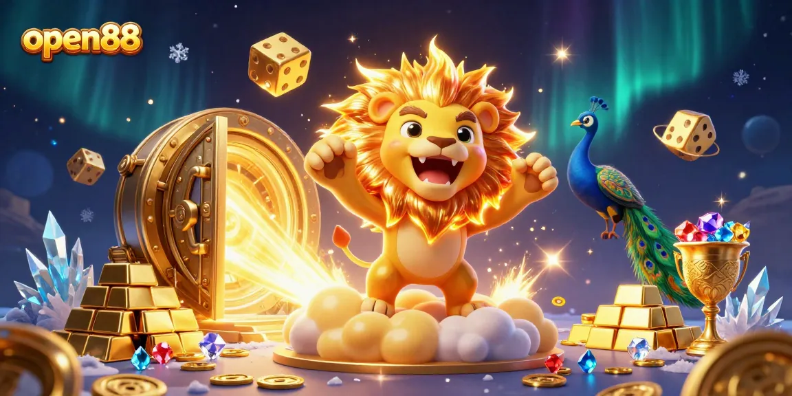 Win at open88 with dynamic 3D casino-themed illustration featuring thrilling elements and vibrant visuals.