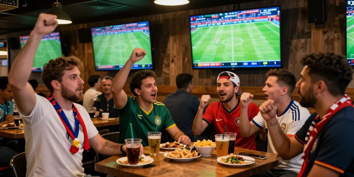 Fans engaging with Bongdata updates at a lively World Cup sports bar
