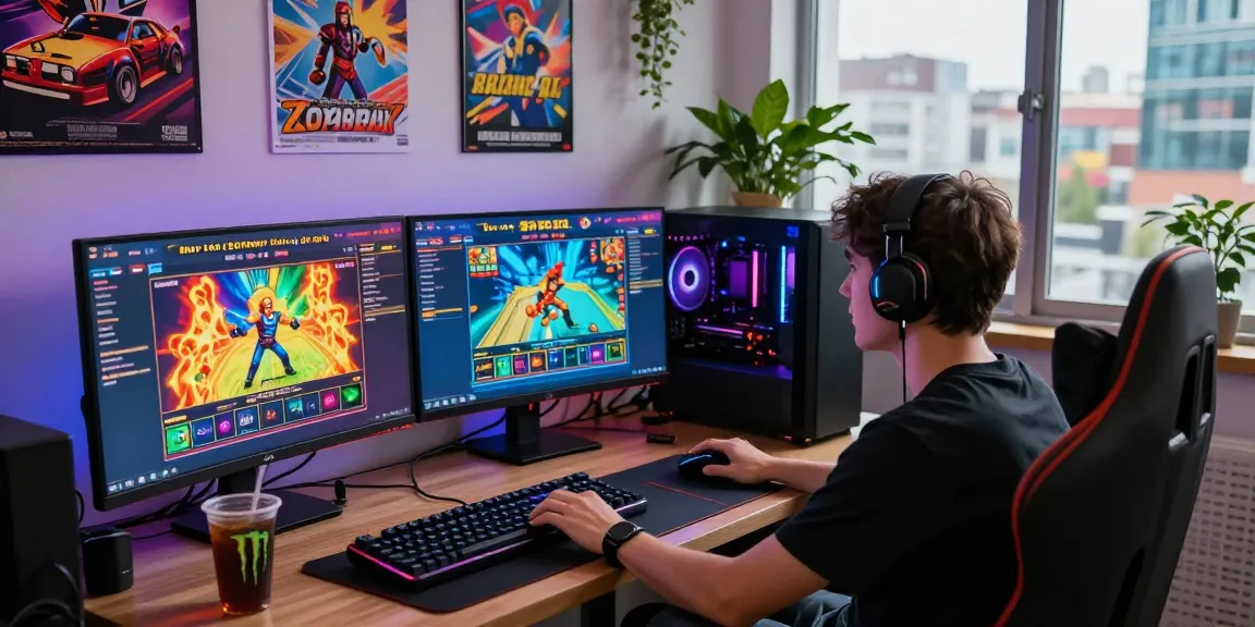 Engaging gaming setup with Slot7000 on multiple vibrant screens, showcasing dynamic gaming atmosphere.
