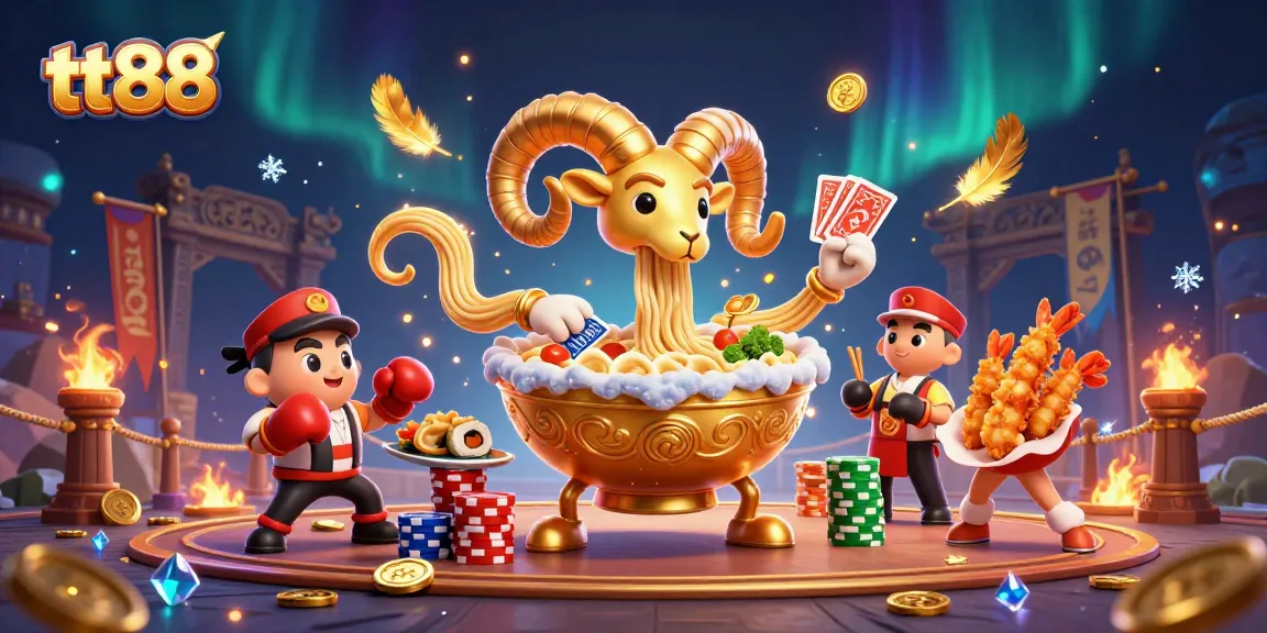 Join the action at tt88 with a giant ramen dealer and sushi roll action in this vibrant casino scene.